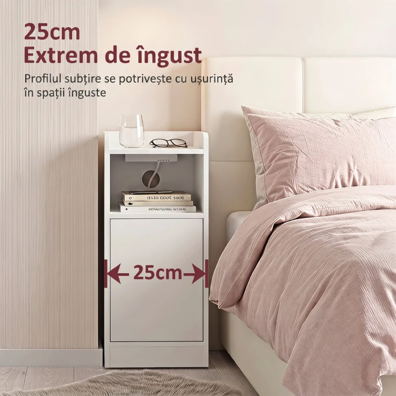 HOMCOM Set 2 Noptiere pentru Dormitor cu Dulap și Raft Deschis, Alb