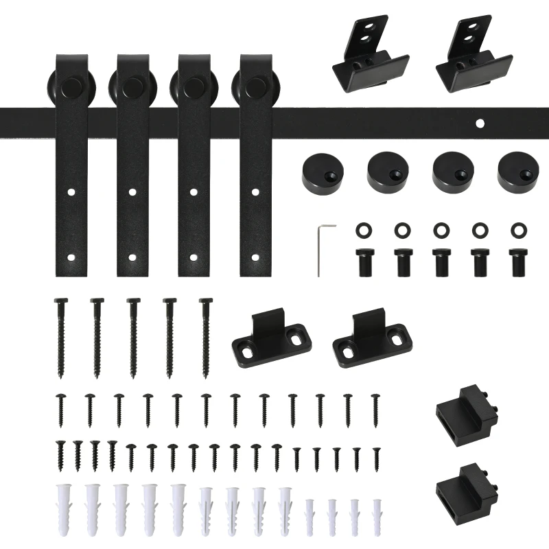 HOMCOM Kit Ușă Glisantă cu șine, Opritoare și Ghidaje, 183x0,4x25 cm, Negru