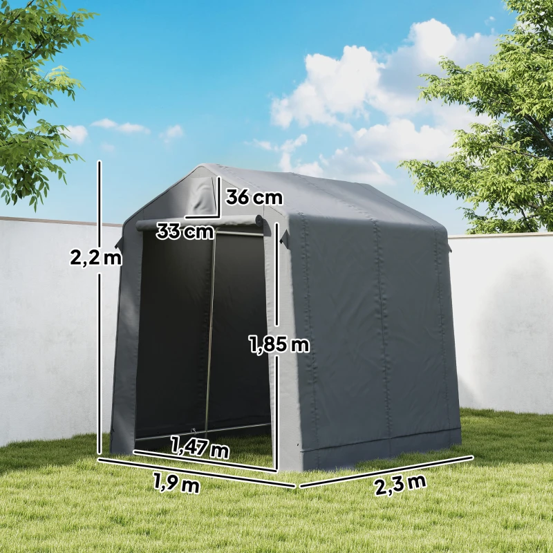 Outsunny Garagenzelt 2,3 x 1,9 m Wasserabweisend Gerätezelt mit Rollbar Reißverschlusstür Belüftung Satteldach Dunkelgrau