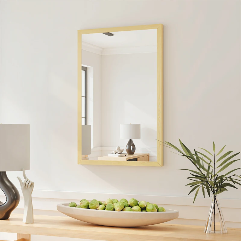 HOMCOM Oglindă de perete din sticlă și MDF, 40x60 cm, Culoare Lemn
