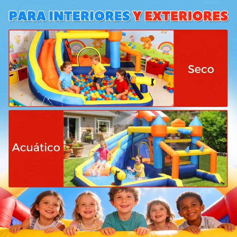 AIYAPLAY Castillo Hinchable Acuático 8 en 1 con Soplador 550W Tobogán Trampolín Escalada Piscina Portería Canasta Lanzamiento