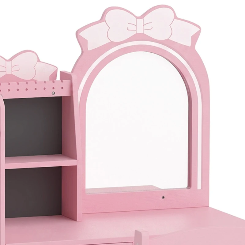 AIYAPLAY Coiffeuse pour Enfants avec Tabouret et Miroir Lumineux à 2 Couleurs en Acrylique, Coiffeuse Bureau Fille 3-8 Ans, Rose