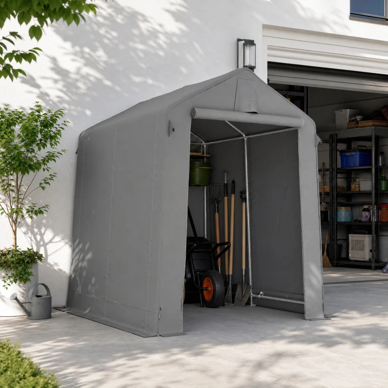 Outsunny Garagenzelt 2,3 x 1,9 m Wasserabweisend Gerätezelt mit Rollbar Reißverschlusstür Belüftung Satteldach Dunkelgrau