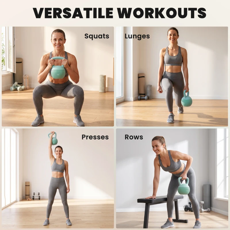 SPORTNOW Kettlebell 8 kg, avec poignée antidérapante, pour fitness musculation cardio, 19 x 19 x 28 cm, vert