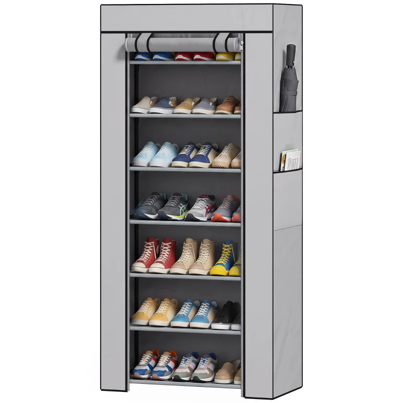 HOMCOM Pantofar cu 7 rafturi din oțel, cu husă din material nețesut, 60 x 30 x 126 cm, gri