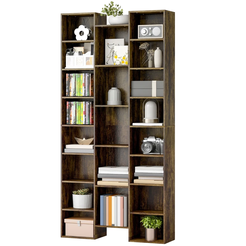 HOMCOM Modernes Holzregal hoch 181 cm mit 21 Fächern und 10 verstellbaren Einlegeböden, Rustikabraun