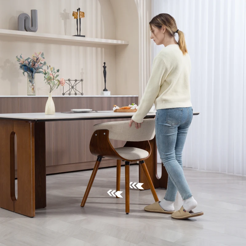 HOMCOM Esszimmerstuhl, Stoff in Leinenoptik, gebogene Rückenlehne, Holzbeine, Beige
