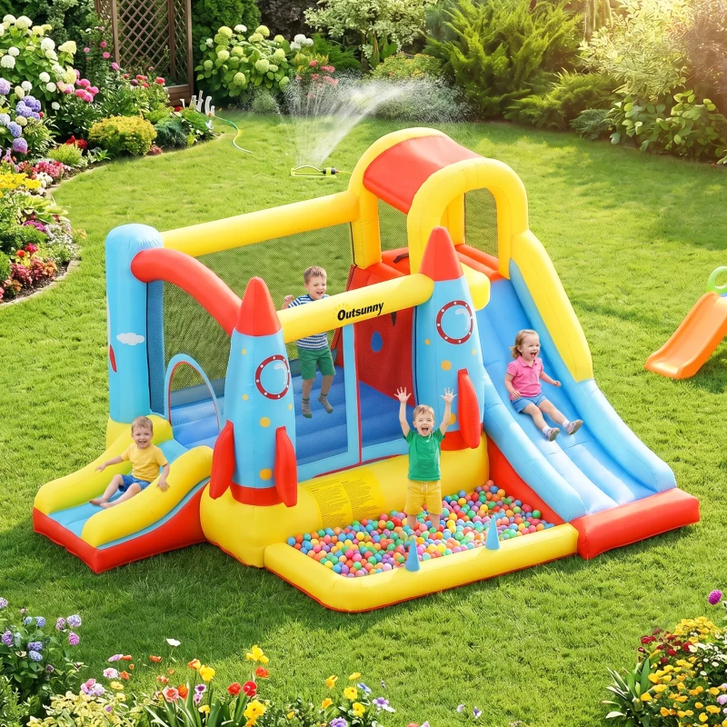 Outsunny Castillo Hinchable para Niños +3 Años con 2 Toboganes Piscina y Zona de Salto 330x265x185 cm Multicolor