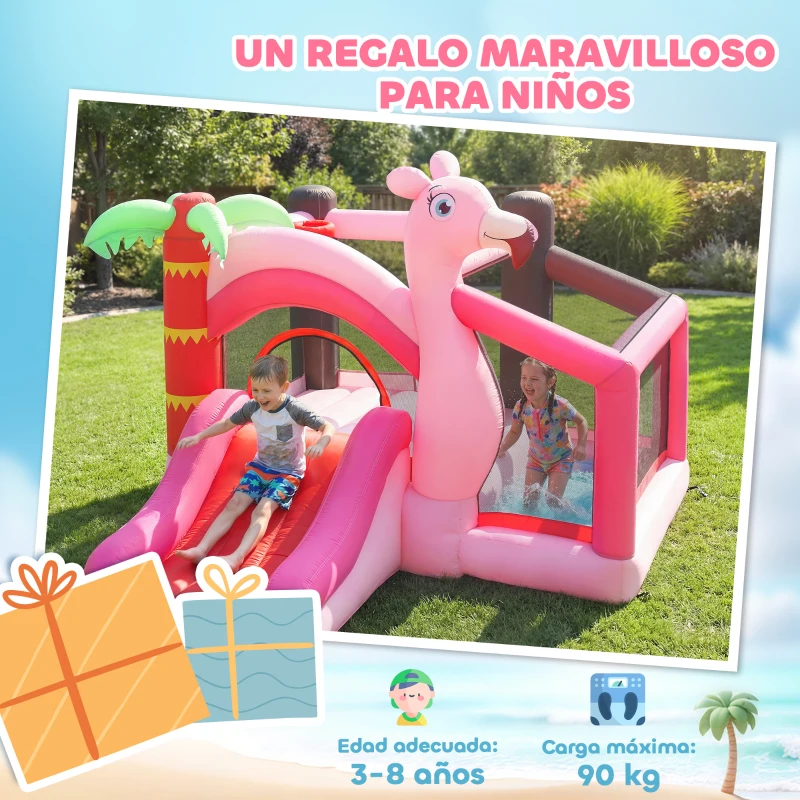 AIYAPLAY Castillo Hinchable para Niños con Soplador Tobogán Cama Elástica Piscina de Pelotas Canasta de Baloncesto 255x230x196cm