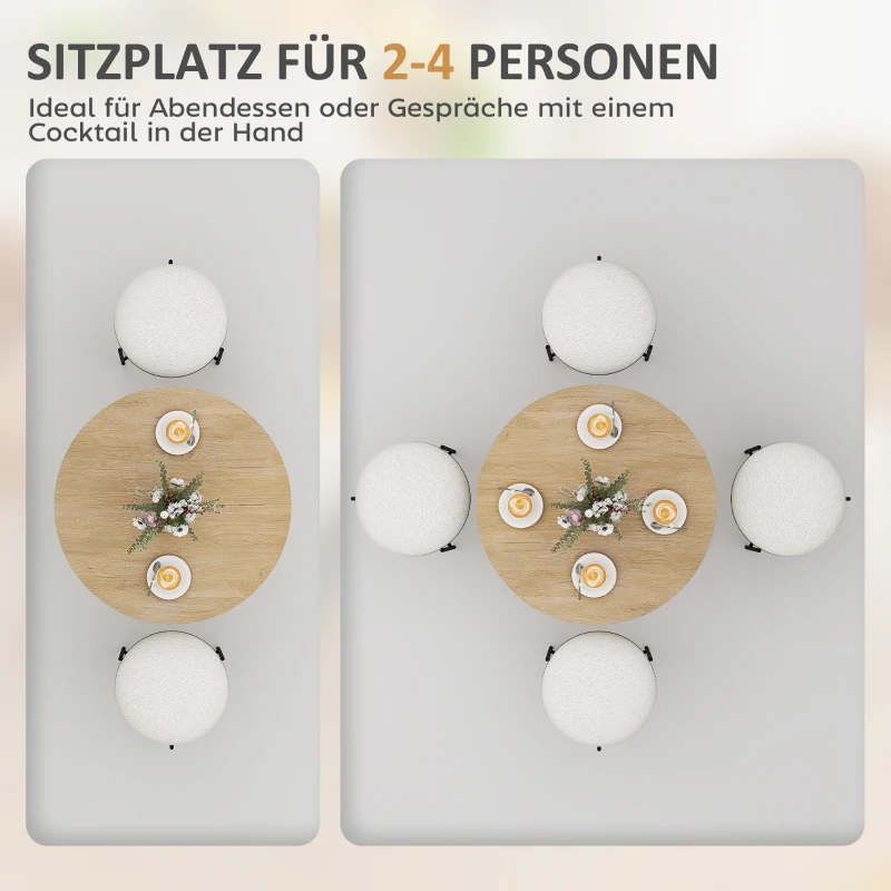 HOMCOM Ronde keukentafel, 80 cm, compact tafelblad, spaanplaat, metaal, witte eik + zwart(m-4)