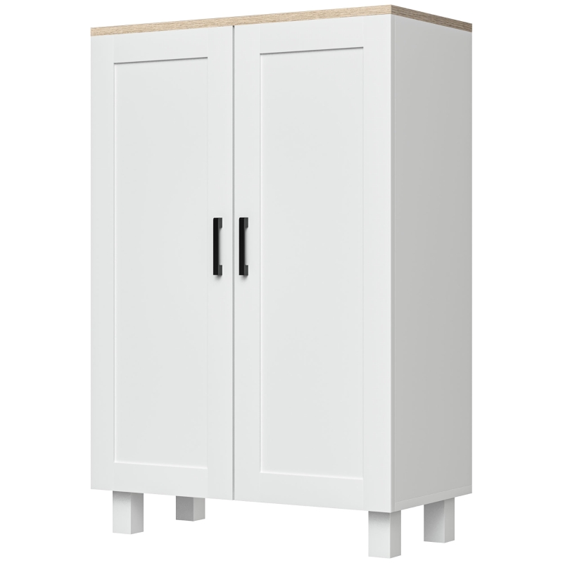 HOMCOM Skandinavischer Küchenschrank mit 2 Türen, höhenverstellbares Regal, erhöhte Basis, 60x30x90 cm, Weiß