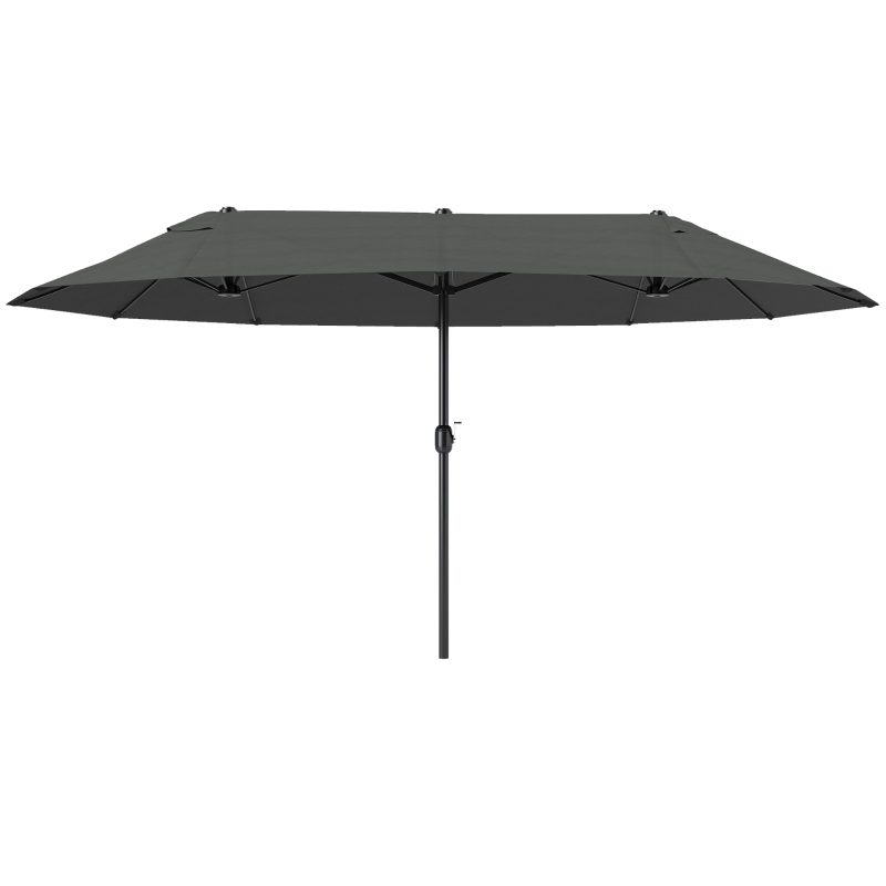 Outsunny Parasol de Jardin Exterieur 4,6 x 2,7 m, Grand Parasol Double Rectangulaire avec Manivelle, Polyester 180 g/m², Gris