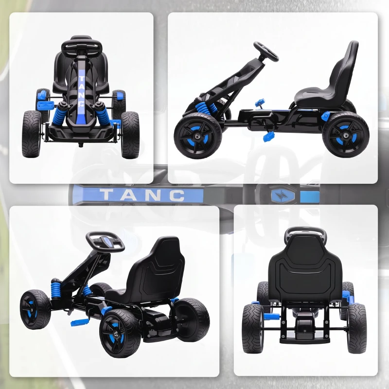 AIYAPLAY Kart cu pedale pentru copii 3-6 ani, max. 50 kg, cu suport pentru pahar și roți EVA antiderapante, albastru