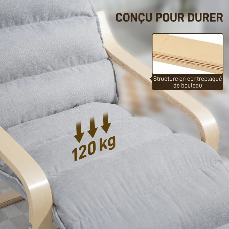 HOMCOM Fauteuil salon, fauteuil d'appoint rembourré en velours, repose-pieds réglable et structure en acier, 67x93x105cm, gris