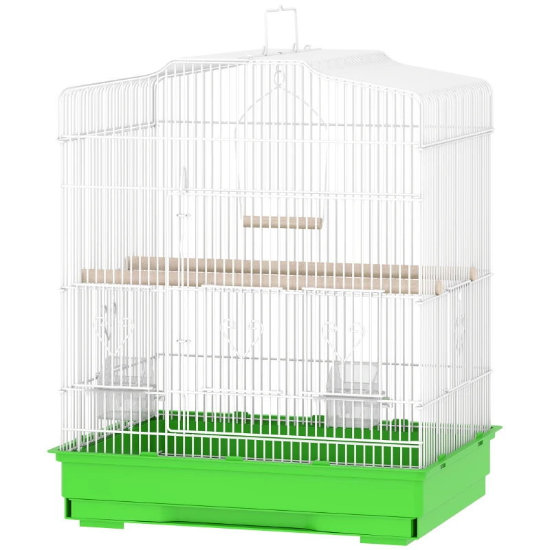 PawHut Vogelkäfig im Vintage-Design für kleine Vogelarten inkl. Zubehör 46,5 x 36 x 59 cm Stahl, Holz, Weiß+Grün
