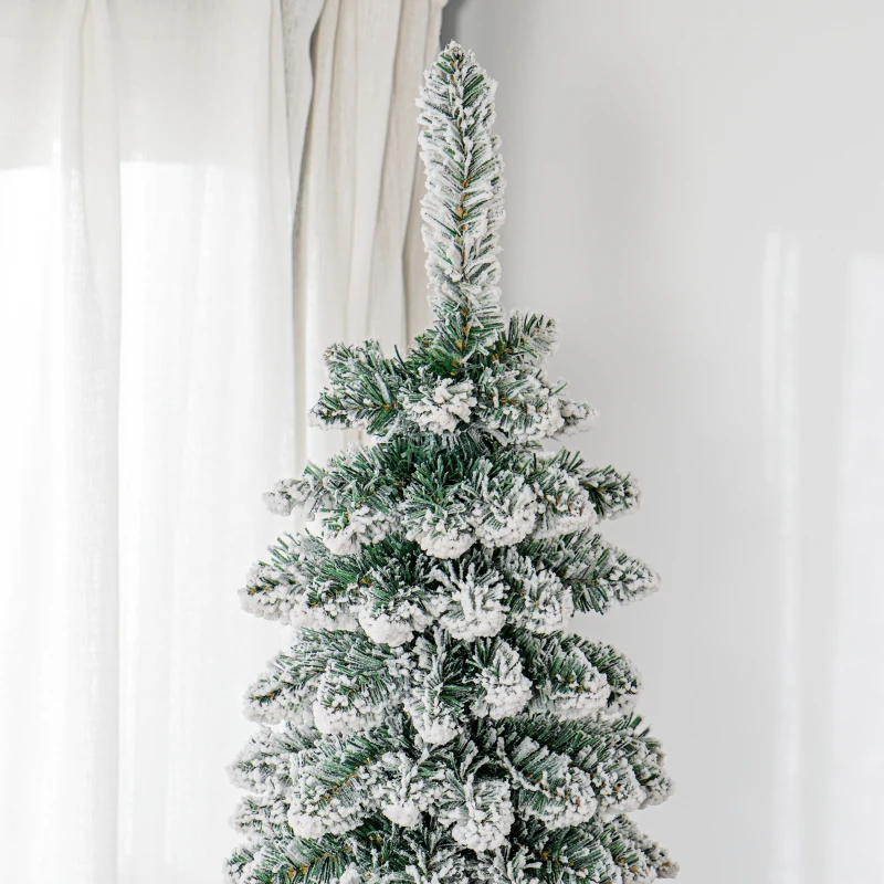 HOMCOM Schmaler verschneiter Weihnachtsbaum 240 cm mit 603 Zweigen und klappbarem Metallständer für Wohnzimmer Innenbereich Grün
