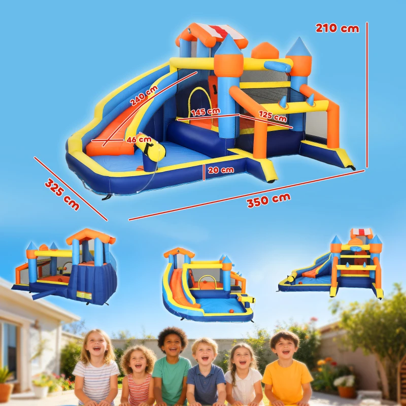 AIYAPLAY Castillo Hinchable Acuático 8 en 1 con Soplador 550W Tobogán Trampolín Escalada Piscina Portería Canasta Lanzamiento