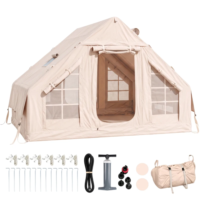 Outsunny Aufblasbares Zelt 5-8 Personen Schneller Aufbau 5000 mm Wasserdicht & Winddicht mit Luftpumpe Kaminöffnung Dachfenster
