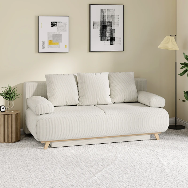HOMCOM Sofá Cama con Respaldo Reclinable Función de Cama Almacenamiento Oculto y Tapizado de Pana Beige