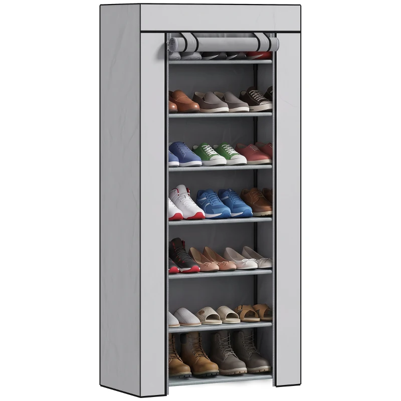 HOMCOM Pantofar cu 7 rafturi din oțel, cu husă din material nețesut, 60 x 30 x 126 cm, gri