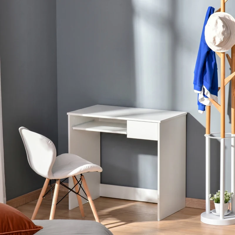 HOMCOM Bureau d'Ordinateur, 80 x 45 x 75 cm, Bureau avec Rangement, Plateau pour Clavier et Tiroir, Blanc