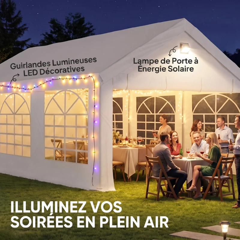 Outsunny Tente de Réception Barnum Structure Acier Galvanisé Barres de Renfort 4 Parois Latérales Fenêtres UPF 30+ 4x6m Blanc