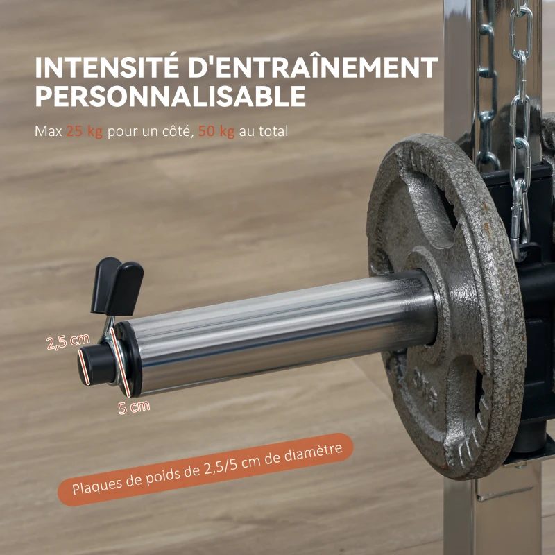 SPORTNOW Station de musculation station de traction à câble support à squat barre câble cross-over 210 x 132 x 225 cm noir