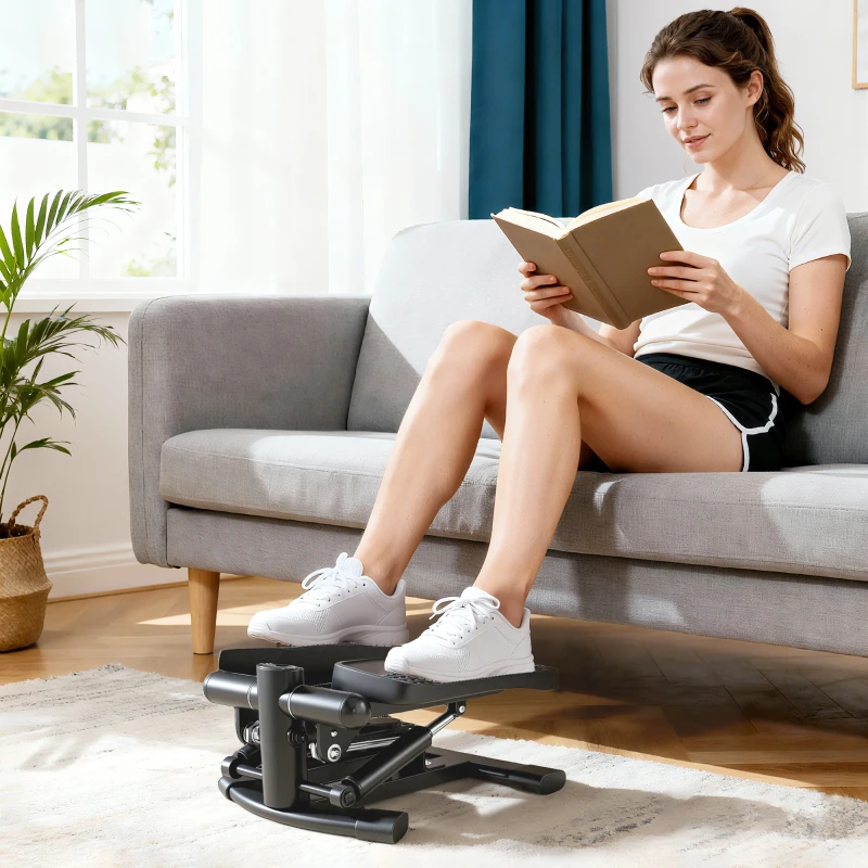 SPORTNOW Stepper Twister 2 în 1 cu Monitor LCD, Pedale Mari și Antiderapante, Capacitate 100 kg, Negru