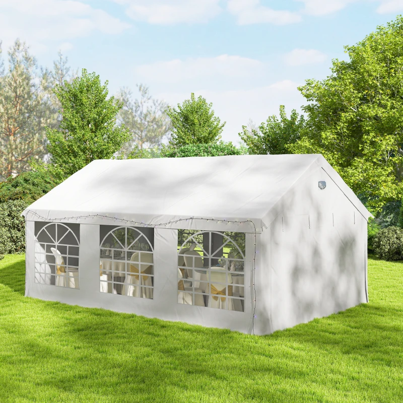 Outsunny Tente de Réception Barnum Structure Acier Galvanisé Barres de Renfort 4 Parois Latérales Fenêtres UPF 30+ 4x6m Blanc