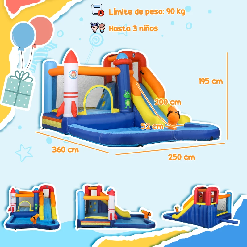 AIYAPLAY Castillo Hinchable 5 en 1 con Tobogán Piscina de Chapoteo y Cañón de Agua con Inflador de 550W y Bolsa de Transporte