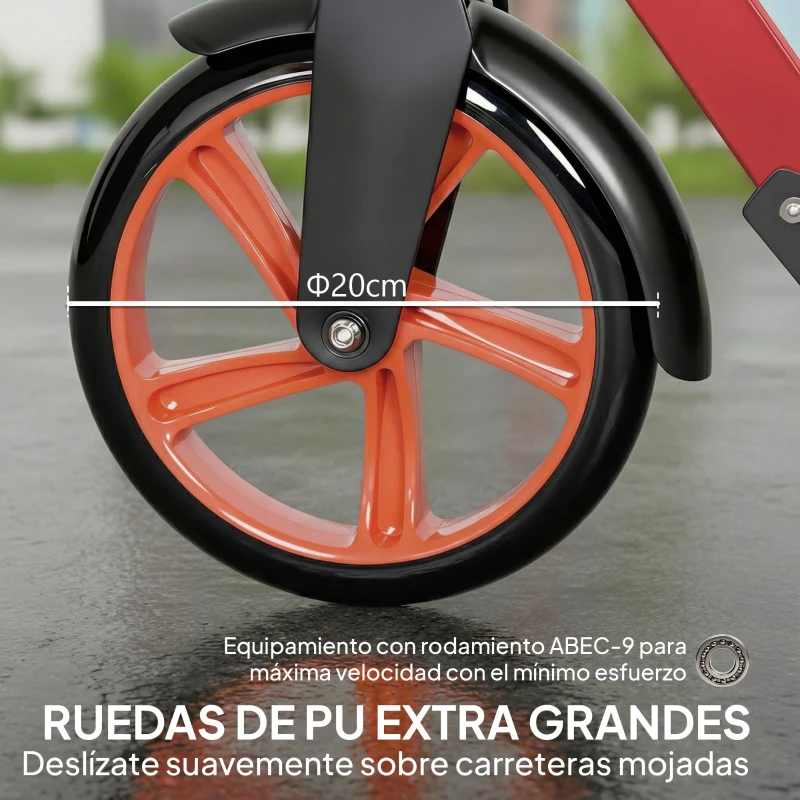 HOMCOM Patinete Plegable para Adultos y Niños de +14 Años Scooter con Manillar Ajustable 91,5x36,5x91-104 cm Rojo