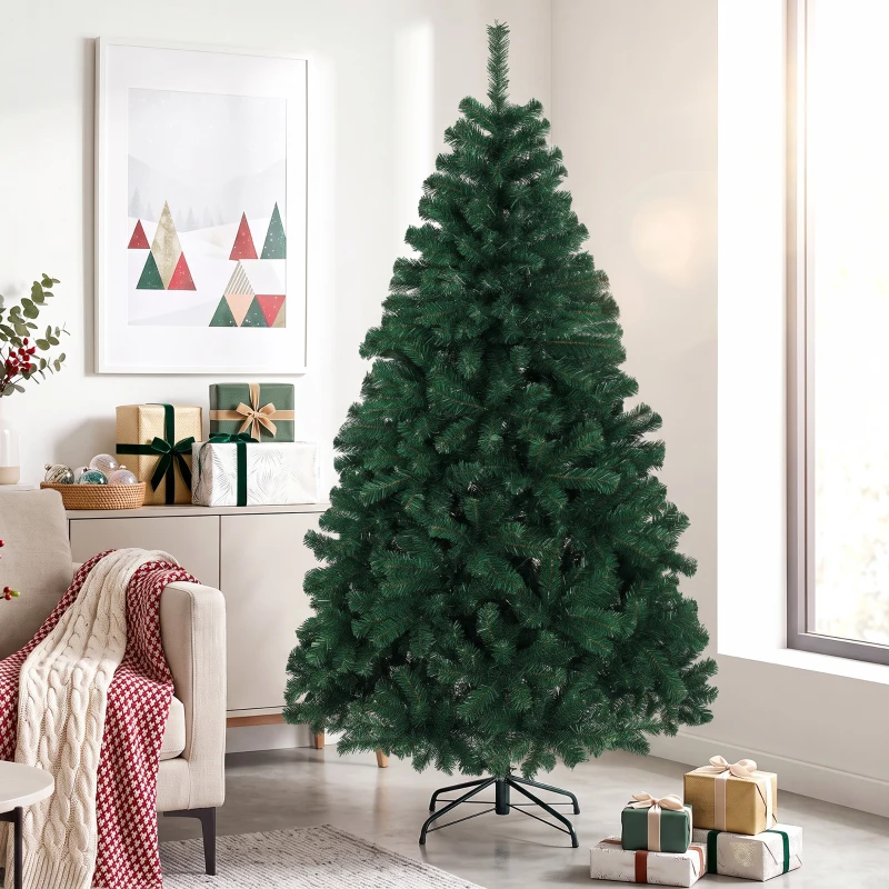 HOMCOM Brad Artificial de Crăciun 180 cm cu 700 Ramuri Ignifuge, Bază din Oțel,100x100x180 cm, Verde