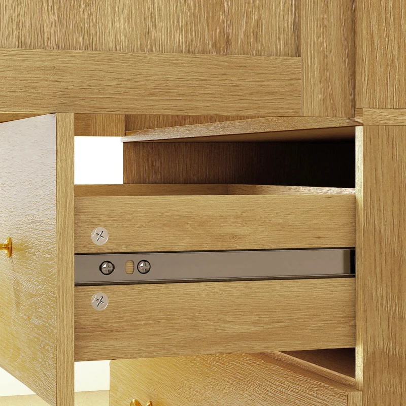 HOMCOM Armario de Dormitorio con Espejo 2 Puertas 2 Cajones y Barra para Colgar 80x50x180 cm Roble