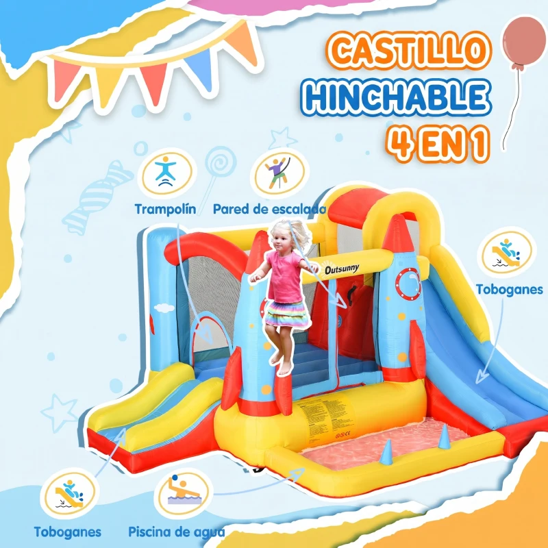 Outsunny Castillo Hinchable para Niños +3 Años con 2 Toboganes Piscina y Zona de Salto 330x265x185 cm Multicolor