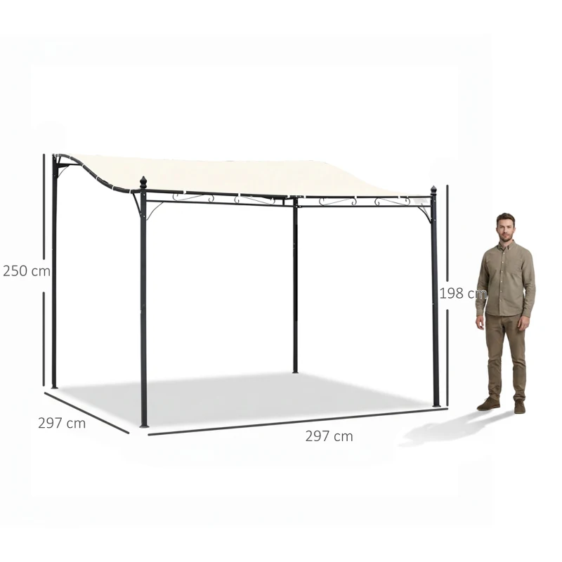 Outsunny Pergola tuinpergola 297x297 cm, Metaal overkapping voor tuin, Creme