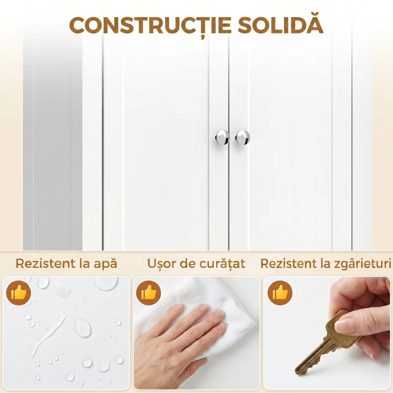 HOMCOM Dulap De Baie Slim Cu 2 Uși, Rafturi Reglabile, MDF, Metal, 60x30x170 cm, Alb