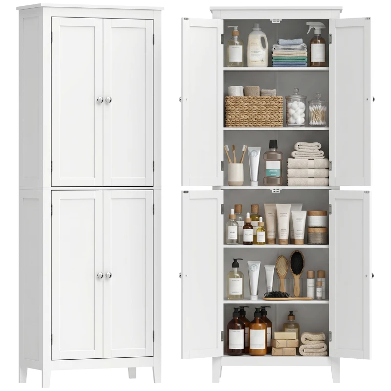 HOMCOM Dulap De Baie Slim Cu 2 Uși, Rafturi Reglabile, MDF, Metal, 60x30x170 cm, Alb