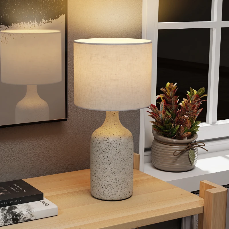 HOMCOM Lâmpada de Mesa Luminária de Mesa, Lâmpada de Cabeceira Lâmpada de Escrivaninha com Base de Cerâmica, Abajur de Linho, 22x22x45 cm areia+bege