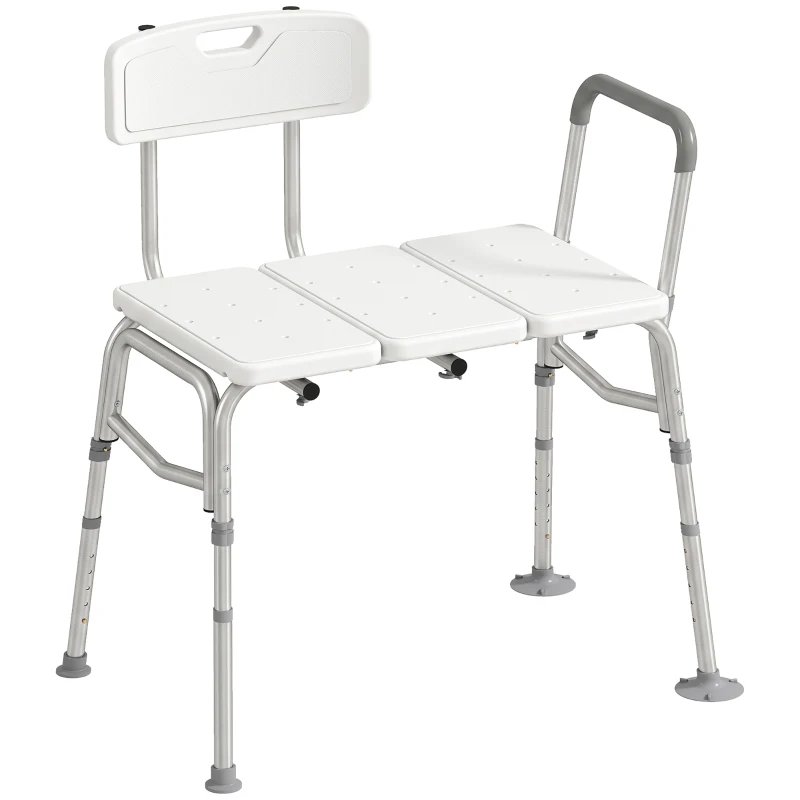HOMCOM Banc de transfer pentru cadă, reglabil pe 10 niveluri, șezut lat, spătar, cotieră, 86x60x89-101cm, Alb