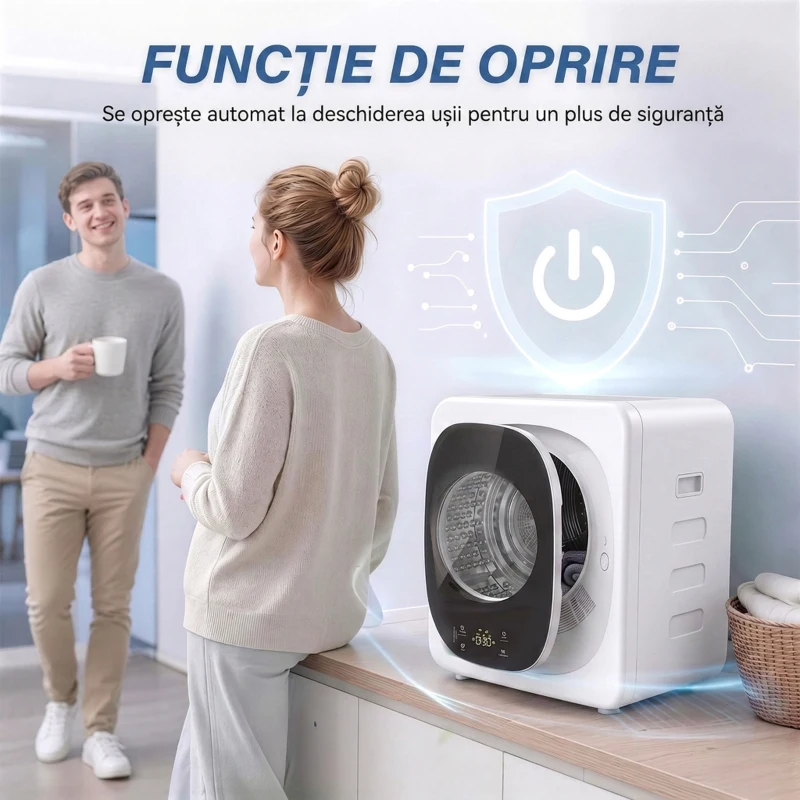 HOMCOM Mini Uscător de Rufe Portabil 2.5 kg, 5 Programe, 800W, Până la 60℃, Timer, Tambur Oțel Inoxidabil, Casă, Alb
