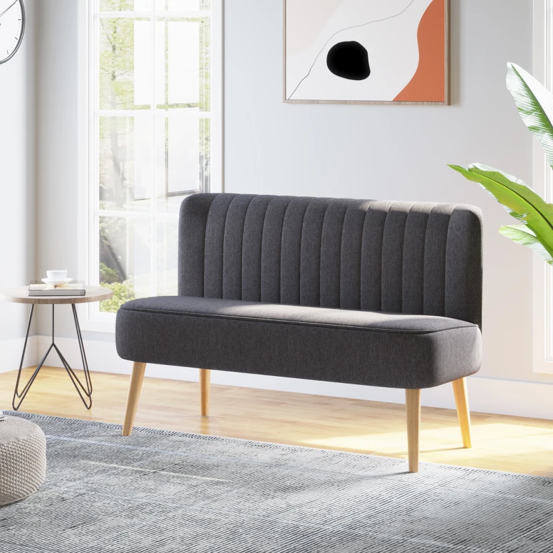 HOMCOM, Canapea cu Două Locuri, Loveseat, Material textil cu efect de in, 117 x 56.5 x 77 cm, Gri Închis