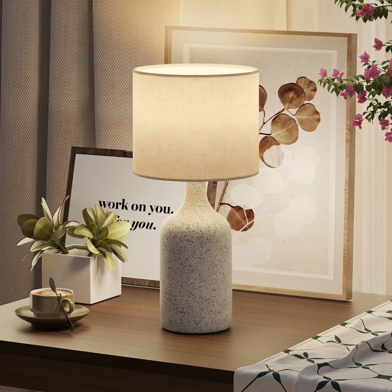 HOMCOM Lâmpada de Mesa Luminária de Mesa, Lâmpada de Cabeceira Lâmpada de Escrivaninha com Base de Cerâmica, Abajur de Linho, 22x22x45 cm areia+bege