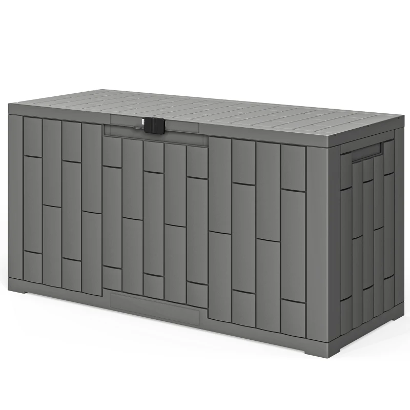 Outsunny Ladă de Grădină 227,4L cu Capac, Încuietoare, Protecție UV, 106,5x43x54,5 cm, Efect Lemn Gri