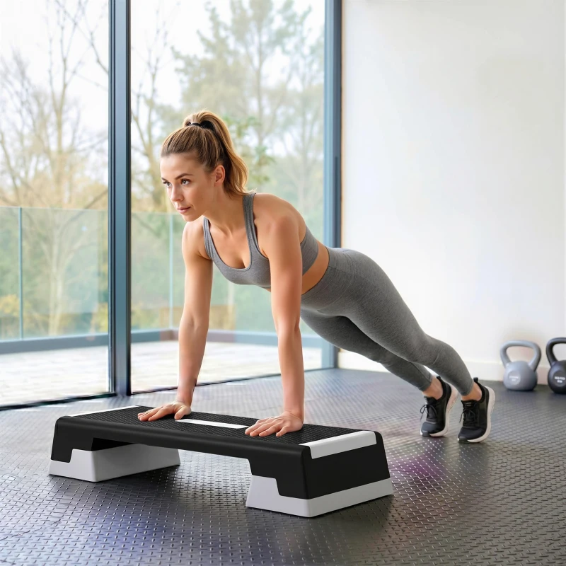 SPORTNOW Stepper Reglabil pe Înălțime cu Trepte Detașabile și Bază Antiderapantă, din ABS, 97x36x15/20/25 cm, Gri