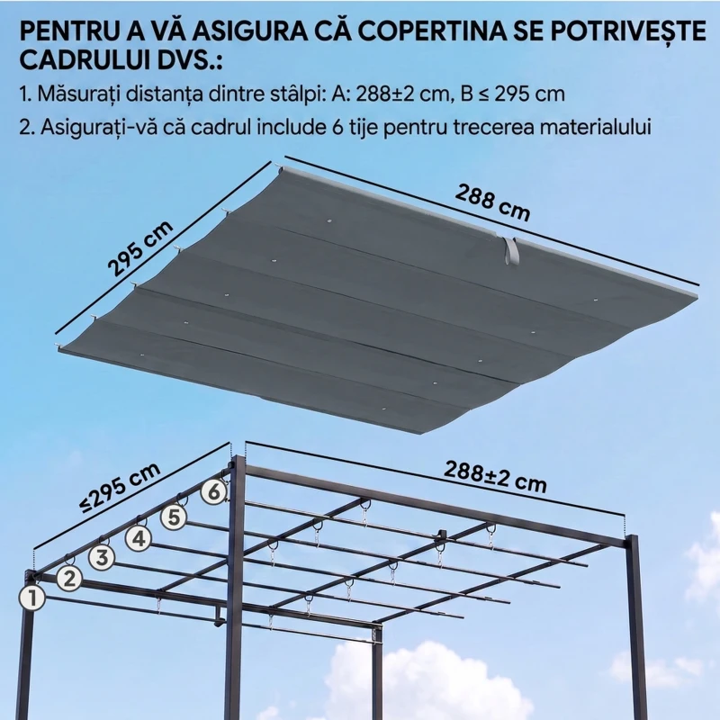 Outsunny Copertină pentru Pergolă cu 10 Orificii de Drenaj, Tavan de Rezervă în Poliester Respirabil, Doar Acoperire, 288x298 cm, UV30+, pentru Pergola Grădină 3x3m, Gri Închis