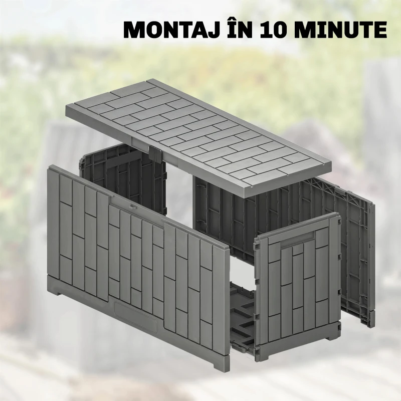 Outsunny Ladă de Grădină 227,4L cu Capac, Încuietoare, Protecție UV, 106,5x43x54,5 cm, Efect Lemn Gri