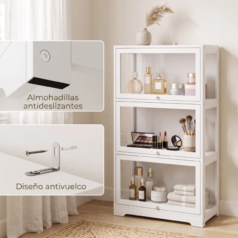 HOMCOM Vitrina Expositora para Colecciones de 3 Niveles con Puertas Abatibles de Acrílico para Figuras 59x30x106 cm Blanco