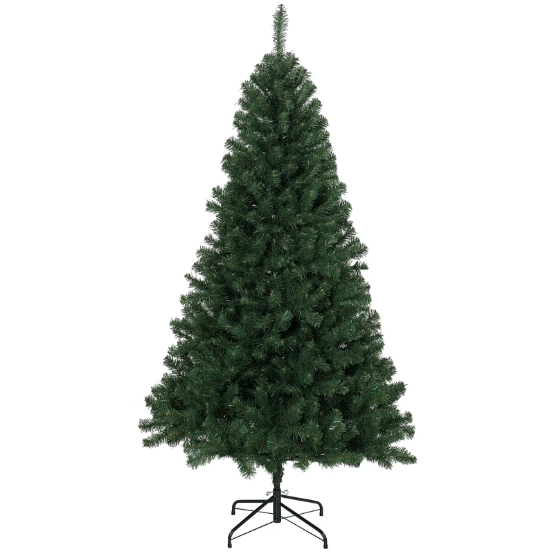 HOMCOM Árbol de Navidad Artificial 180 cm con 888 Ramas Ignífugas Base Metálica Plegable Verde