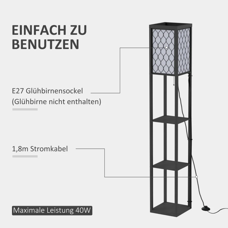 HOMCOM Staande lamp verlichting met 3 planken E27 tot 40 W voor woon-/slaapkamer hout(m-7)