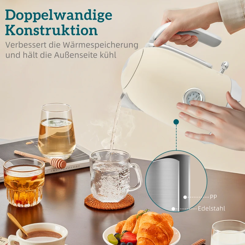 HOMCOM Waterkoker- en broodrooster-set, 2200 W, 7 bruiningsstanden, diverse functies, crème(m-5)